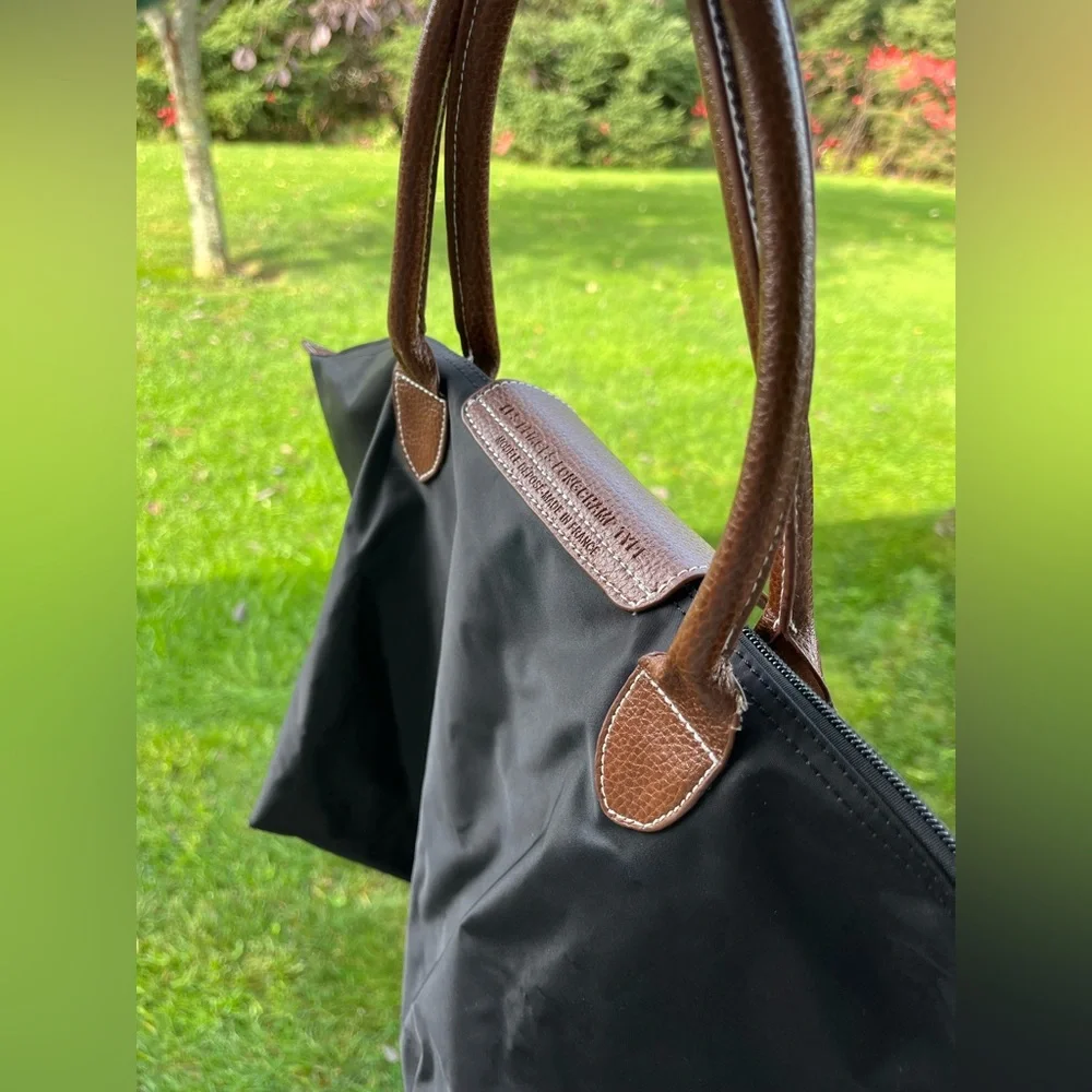 Longchamp medium le pilage nylon shoulder tote bag purse black brown - Picture 5 of 11